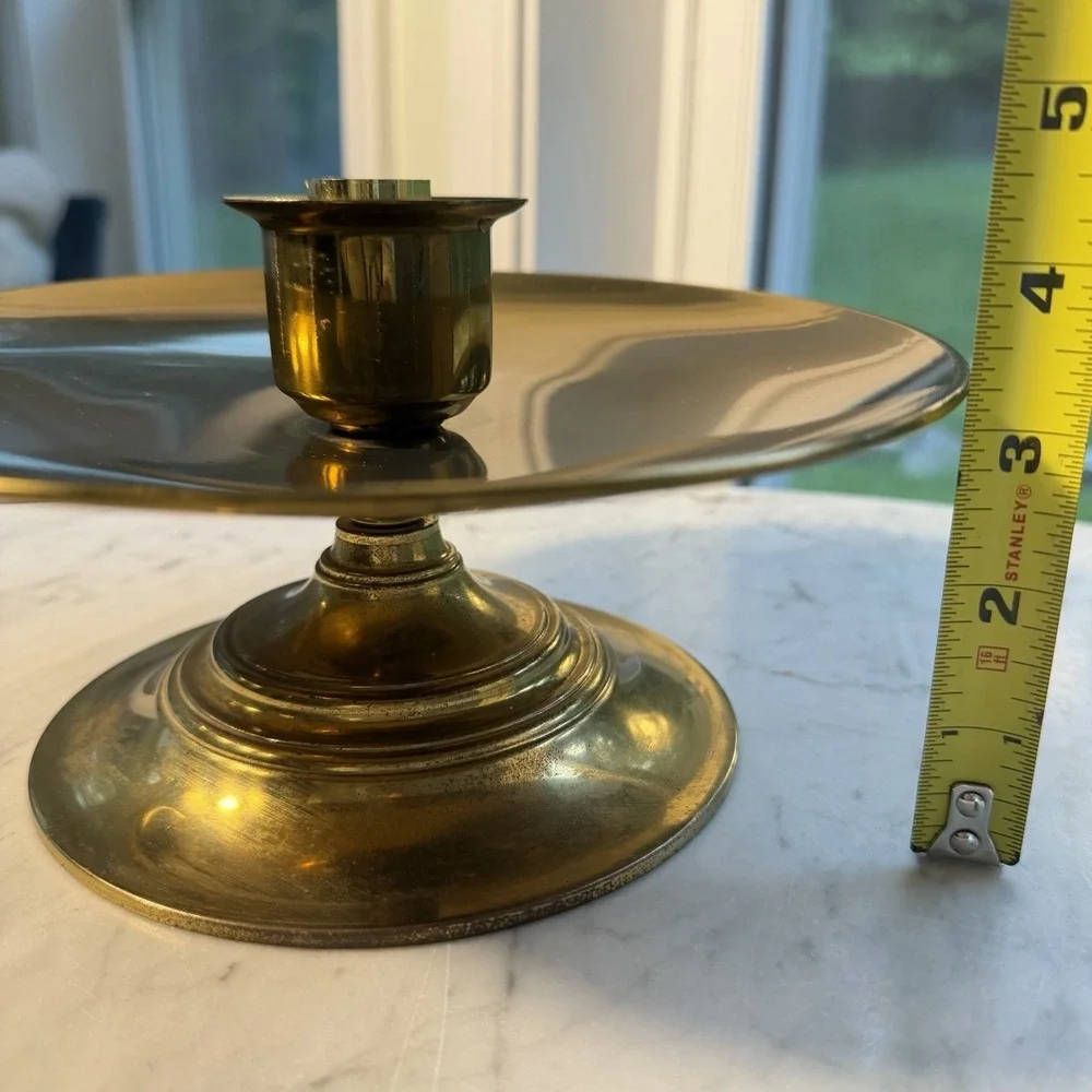 Vtg 80s Solid Brass Large Chamberstick Candle Holder Swirl Handle Maitland-Smith